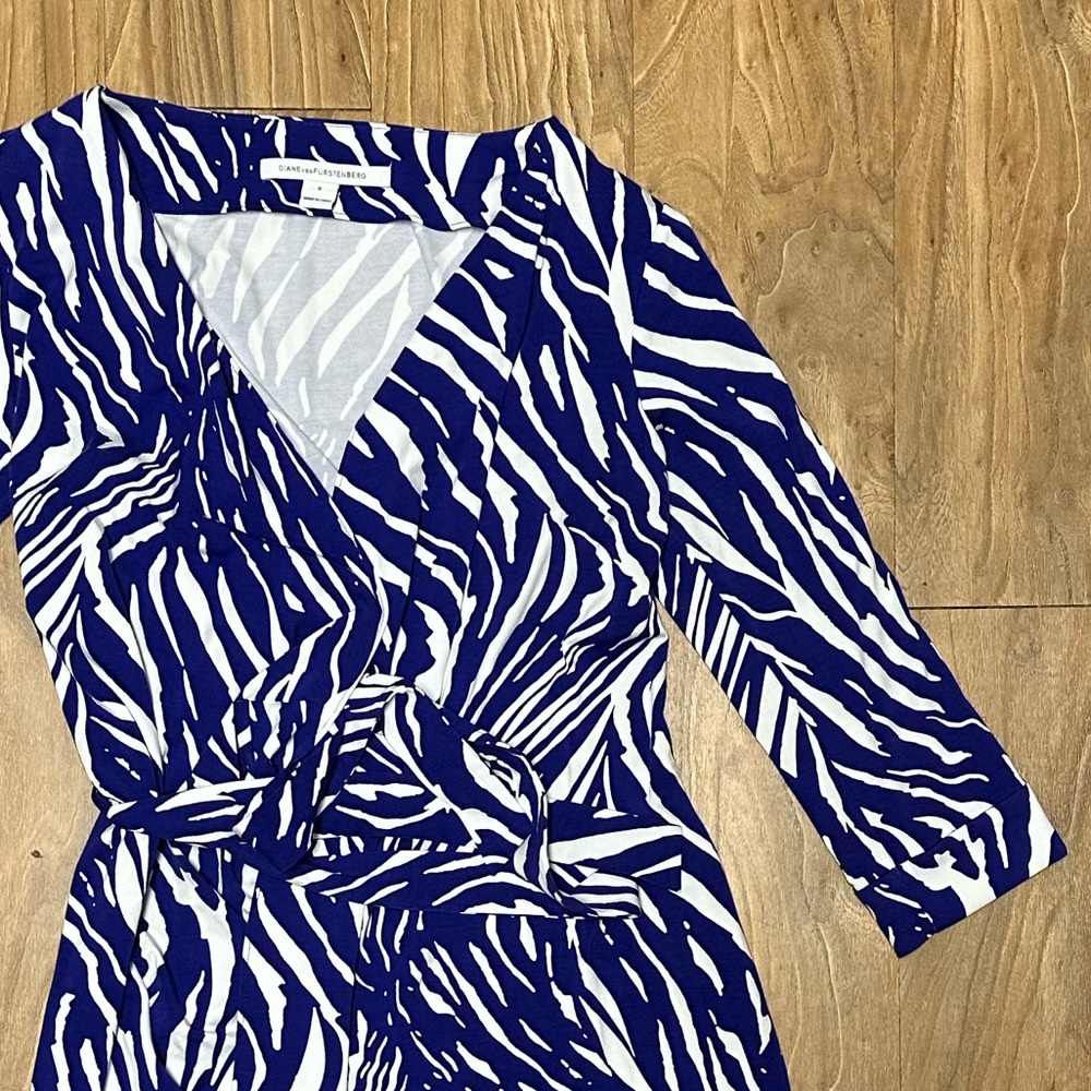 Diane Von Furstenberg Blue and White Wrap Dress